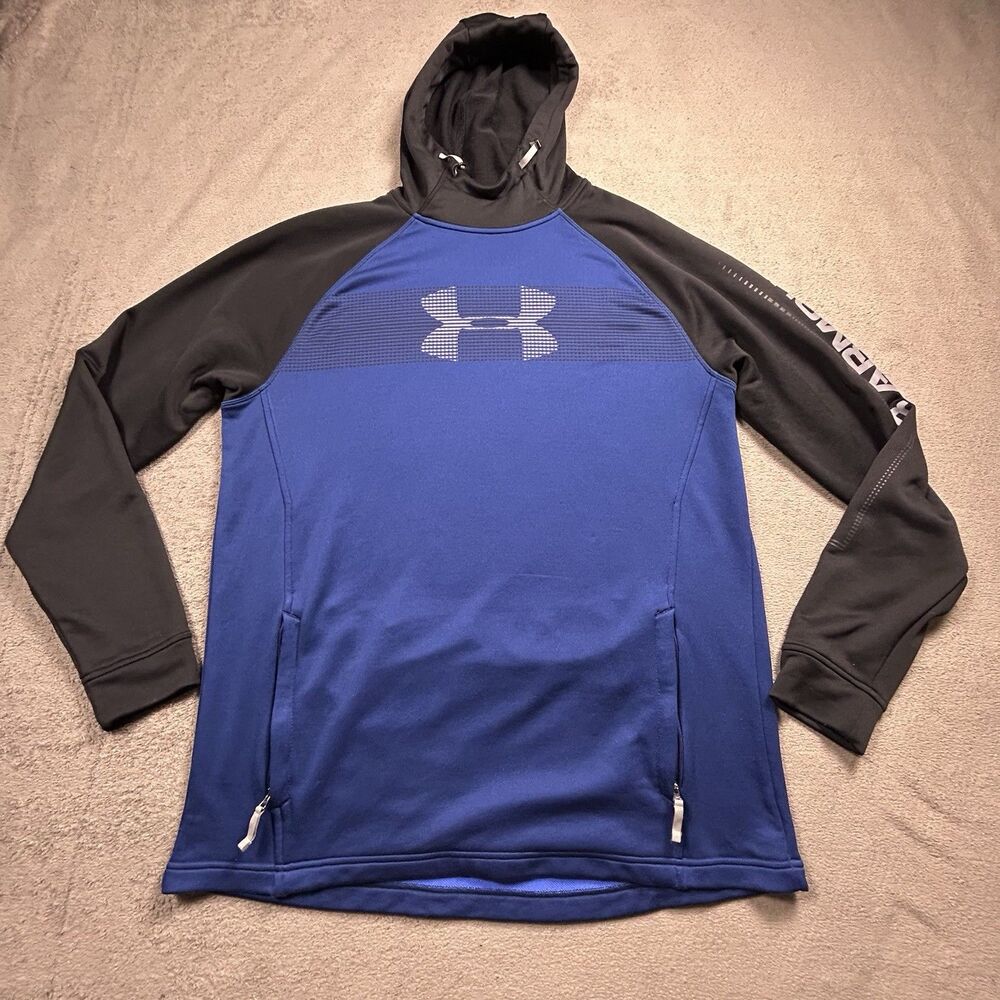 Under Armour Hoodie Mens XL Blue Black ColdGear Fitted Pullover Sweatshirt